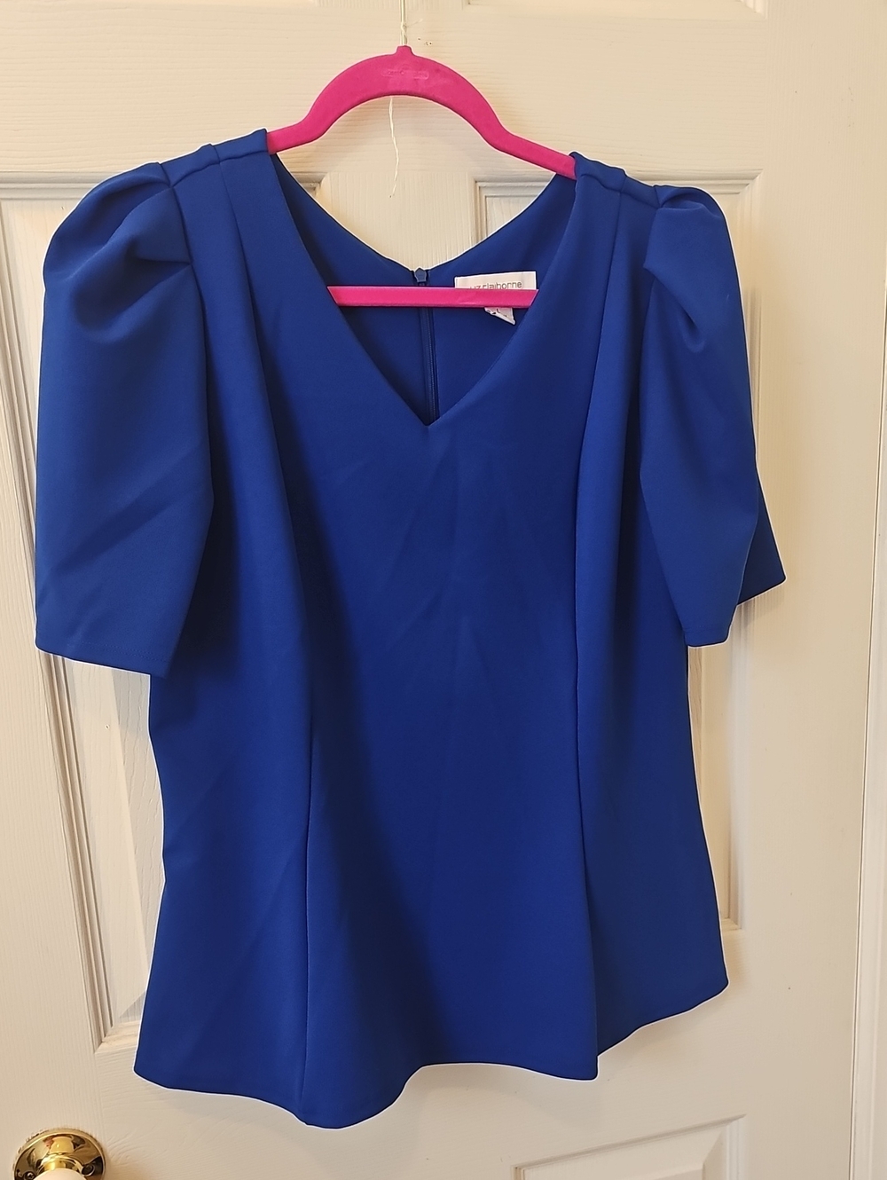 Liz Claiborne Cobalt V-Neck Puff Sleeve Blouse